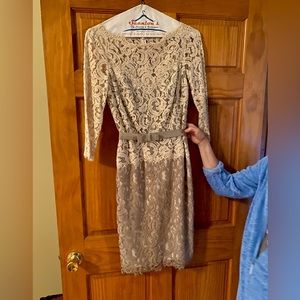 Tadashi Shoji - Cream & Tan Cocktail Dress